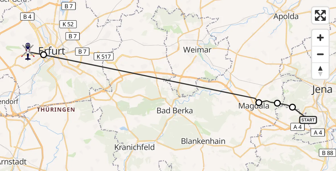 Flugroute Polizeihubschrauber Bucha - Erfurt, 30 Juli 2026, 13:20
