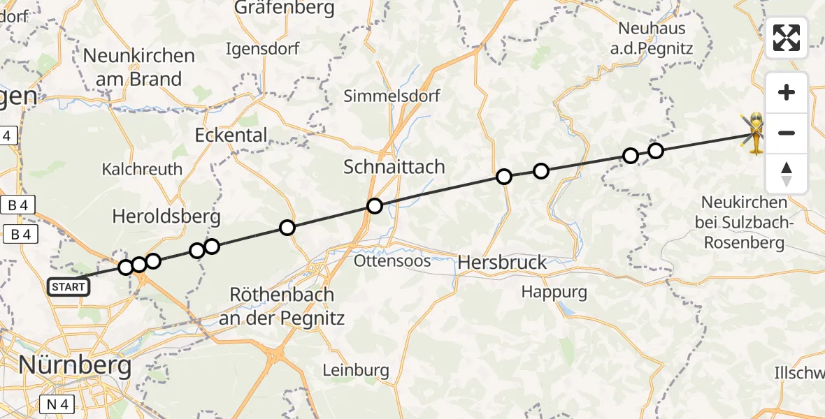 Flugroute Ambulanzhubschrauber Flughafen Nuremberg - Hirschbach, 30 Juli 2026, 13:24