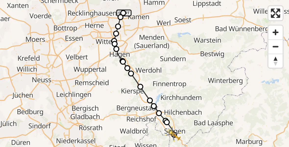 Flugroute Rettungshubschrauber Sankt Marien Hospital - Evangelisches Jung-Stilling Hospital, 30 Juli 2026, 13:26