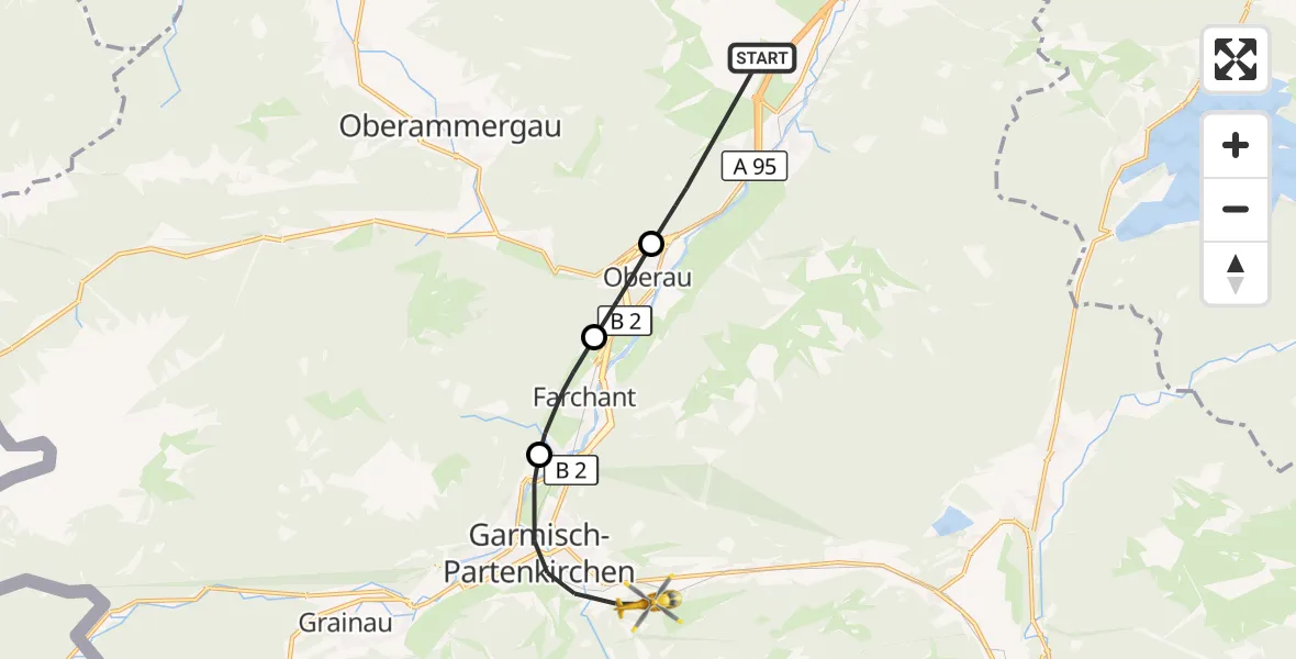 Flugroute Rettungshubschrauber Eschenlohe - Garmisch-Partenkirchen, 30 Juli 2026, 13:37