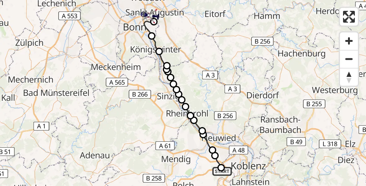 Flugroute Polizeihubschrauber Wolken - Sankt Augustin, 30 Juli 2026, 13:42