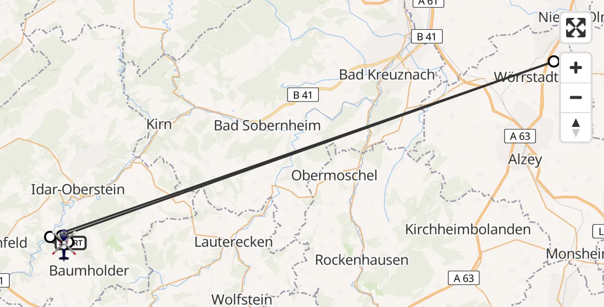Flugroute Polizeihubschrauber Baumholder Armee Flugfeld - Reichenbach, 30 Juli 2026, 13:48