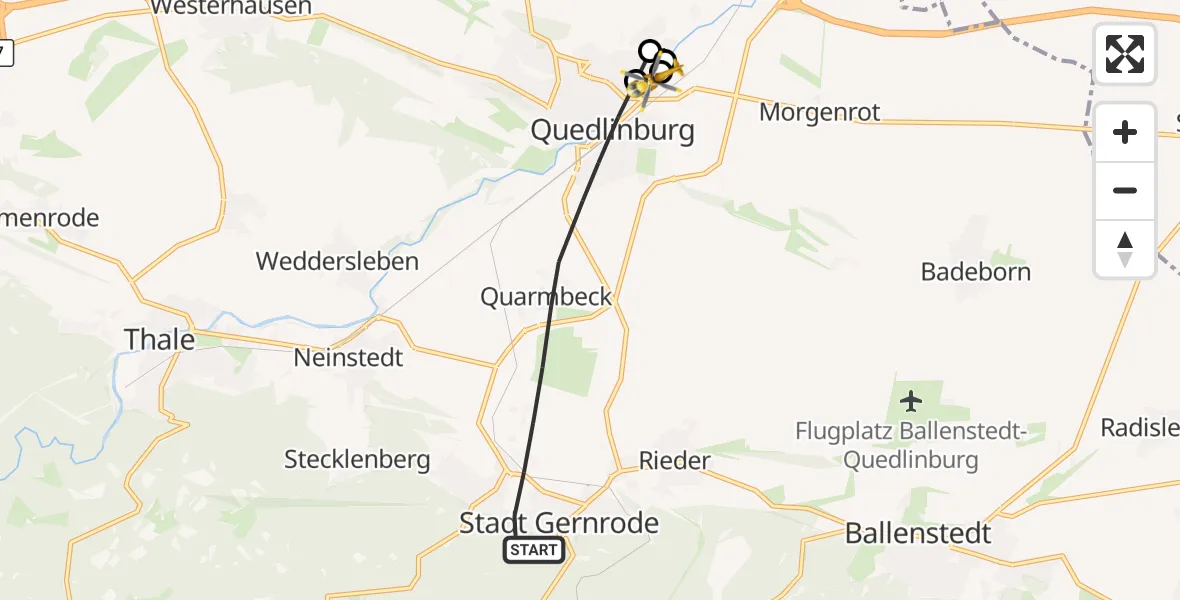 Flugroute Rettungshubschrauber Quedlinburg - Harz Hospital Quedlinburg, 30 Juli 2026, 13:52