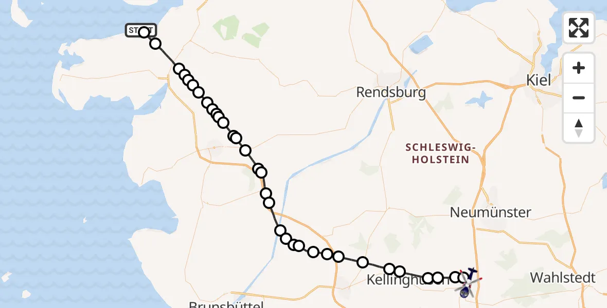 Flugroute Polizeihubschrauber Tetenbüll - Bad Bramstedt Hubschrauberlandeplatz, 30 Juli 2026, 13:54