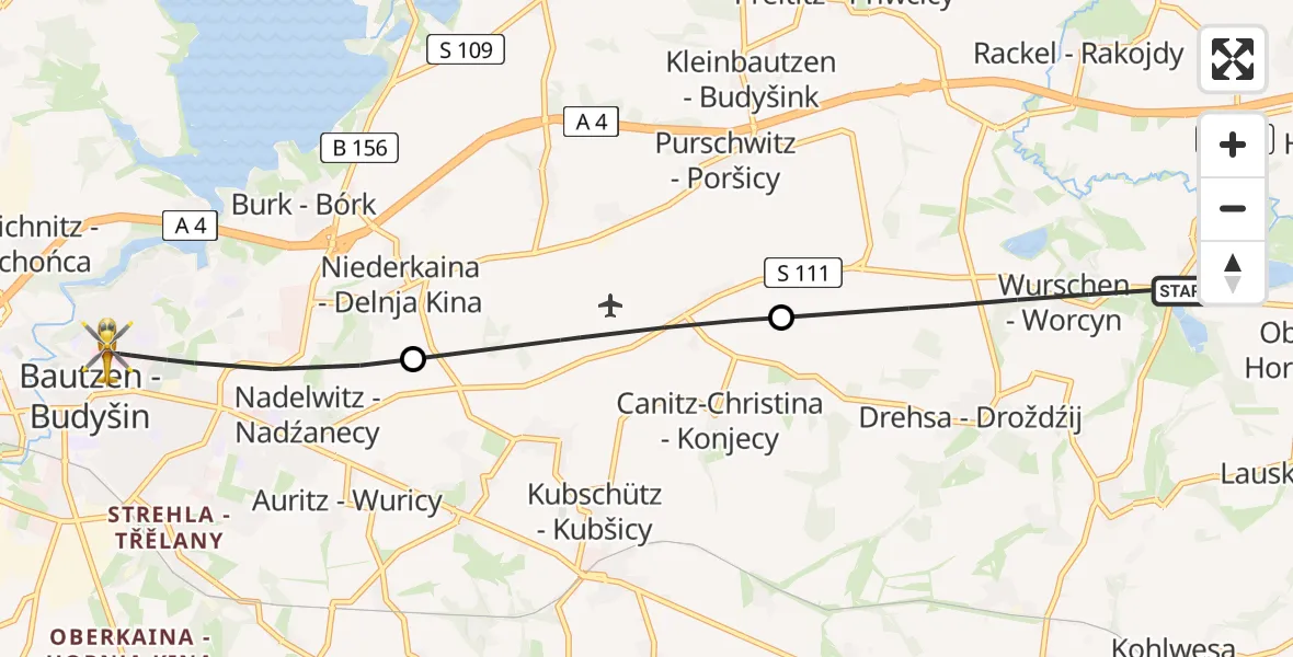 Flugroute Rettungshubschrauber Weißenberg - Bautzen, 30 Juli 2026, 13:57