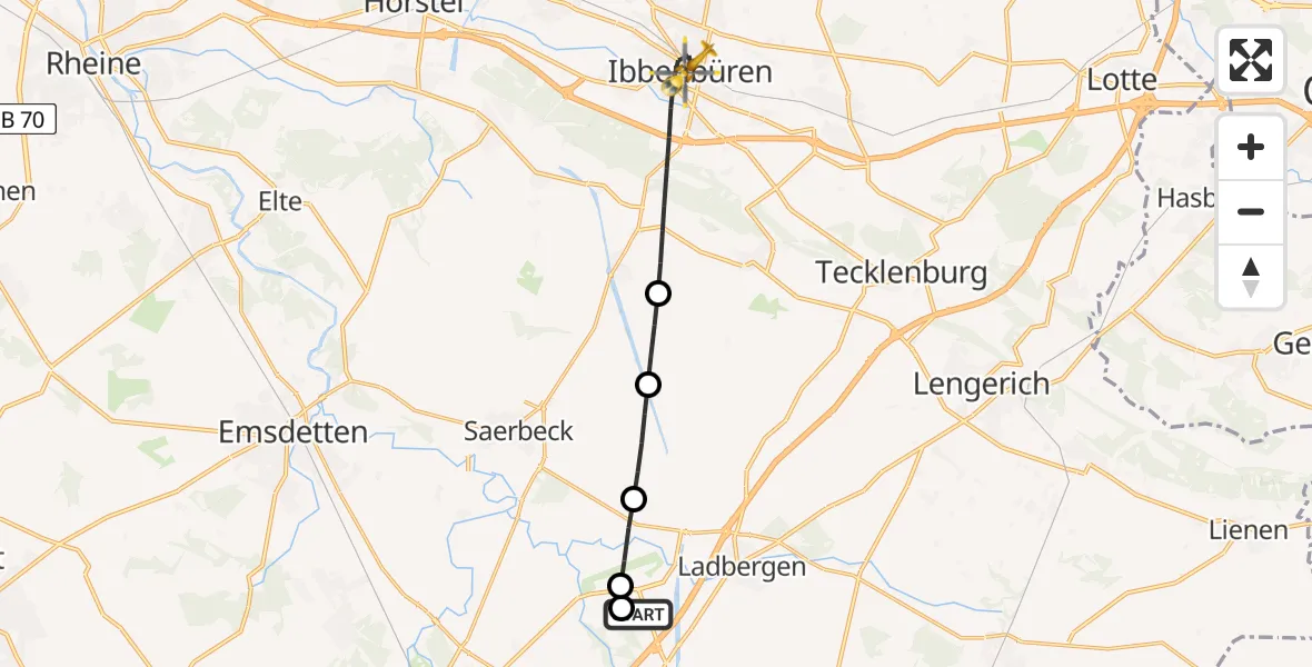 Flugroute Ambulanzhubschrauber Christoph  Westfalen-ADAC - Ibbenbüren, 30 Juli 2026, 14:01