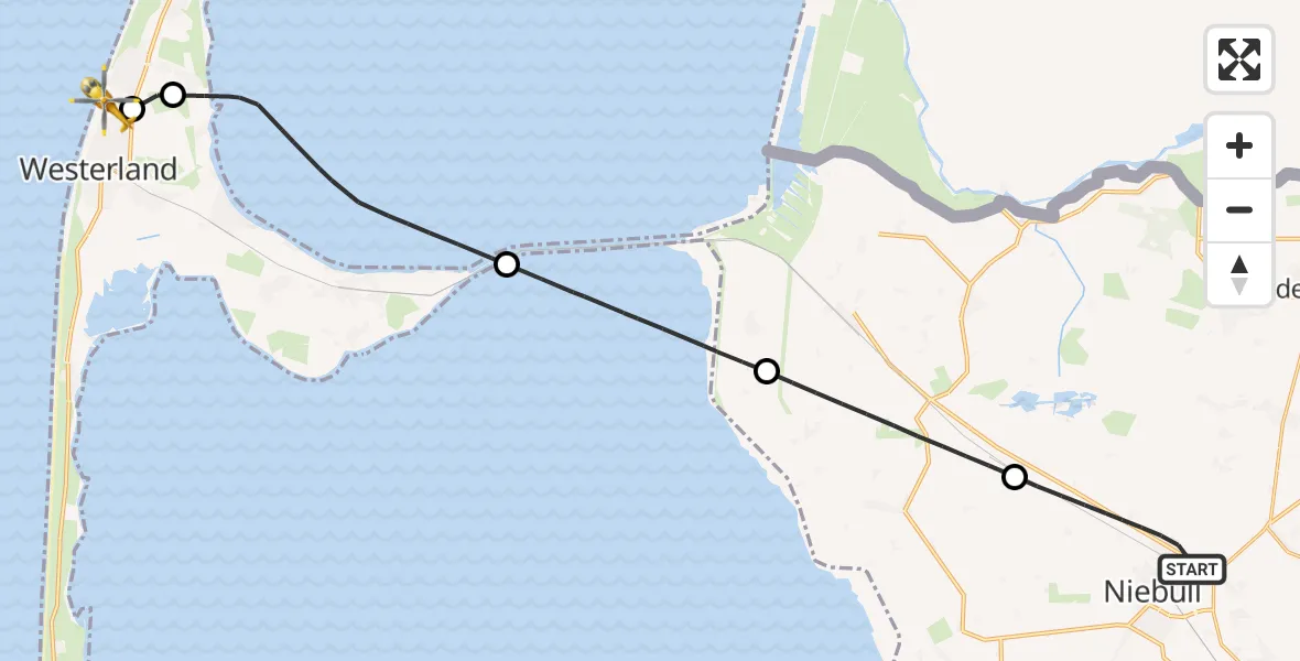 Flugroute Ambulanzhubschrauber Niebüll - Sylt, 30 Juli 2026, 14:05