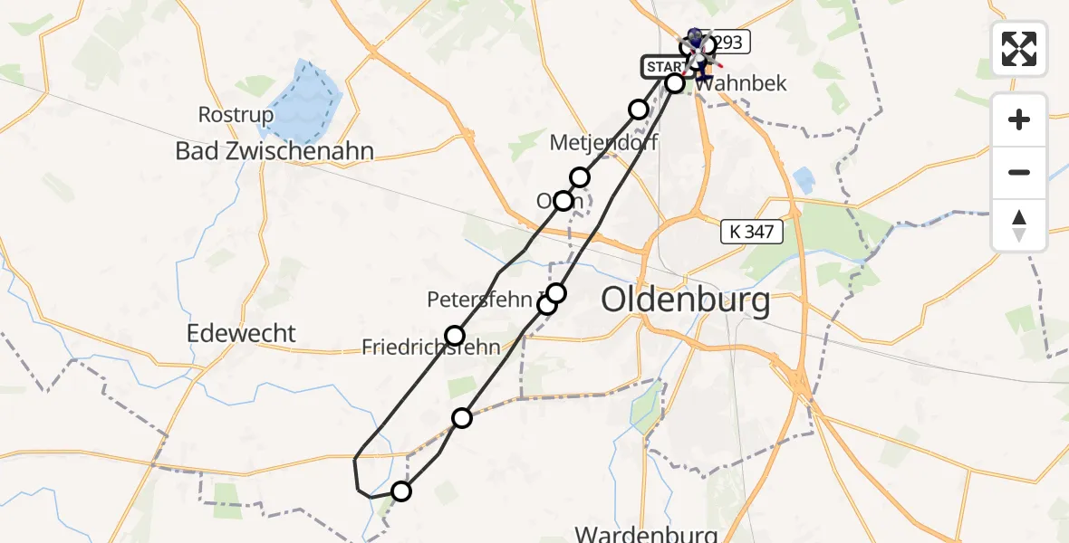 Flugroute Polizeihubschrauber Rastede - Oldenburg Police Hubschrauberlandeplatz, 30 Juli 2026, 14:11