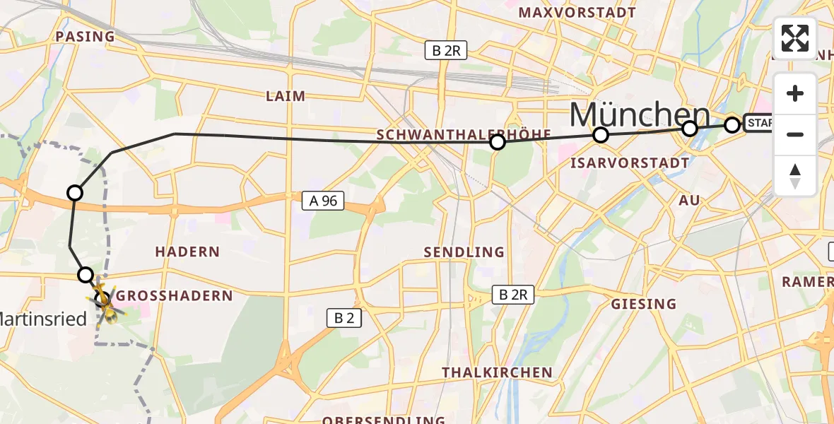 Flugroute Rettungshubschrauber Rechts der Isar University Hospital - DRF Air Rescue München Hubschrauberlandeplatz, 30 Juli 2026, 14:18