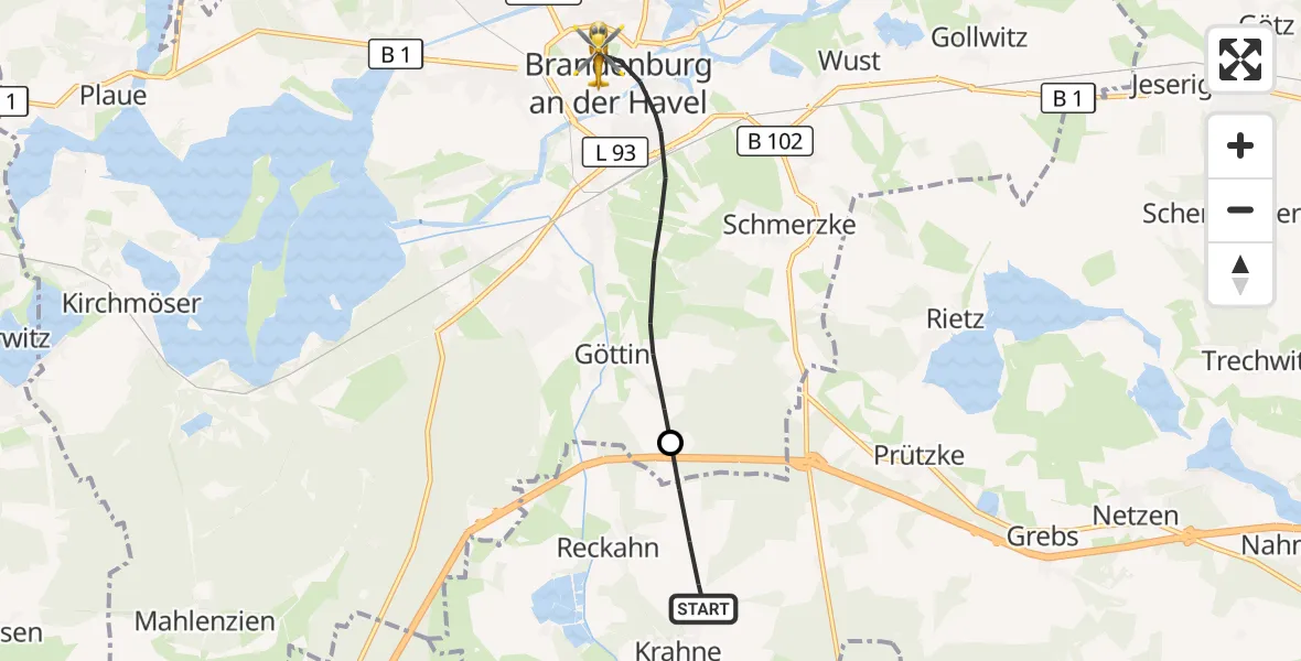 Flugroute Rettungshubschrauber Kloster Lehnin - Brandenburg an der Havel, 30 Juli 2026, 14:21