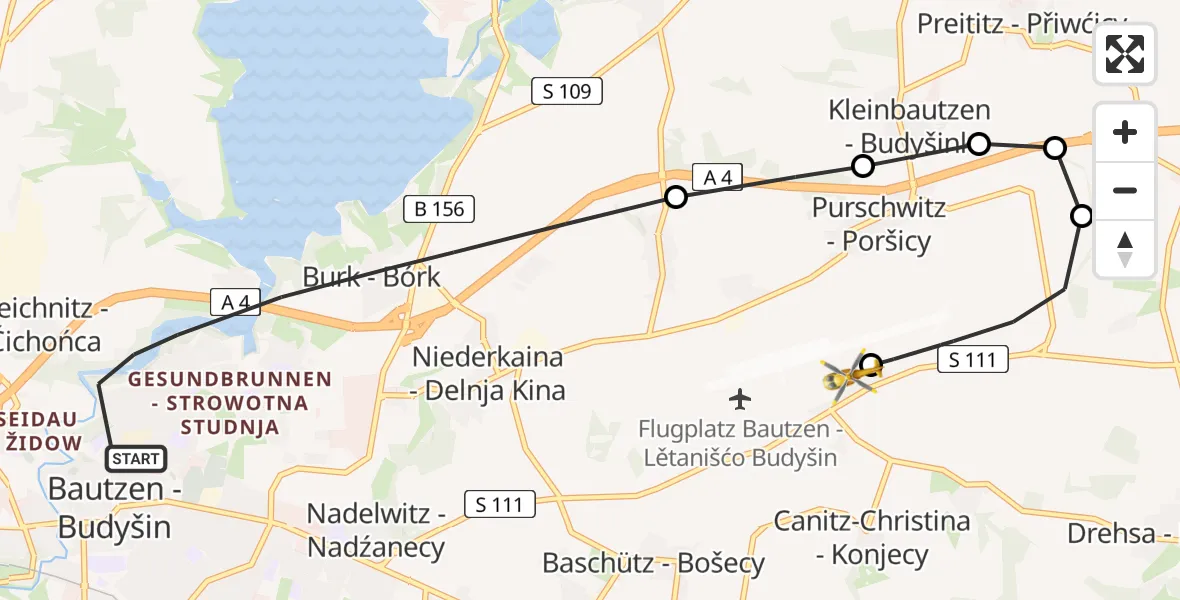 Flugroute Rettungshubschrauber Bautzen - Bautzen Flugplatz, 30 Juli 2026, 14:25