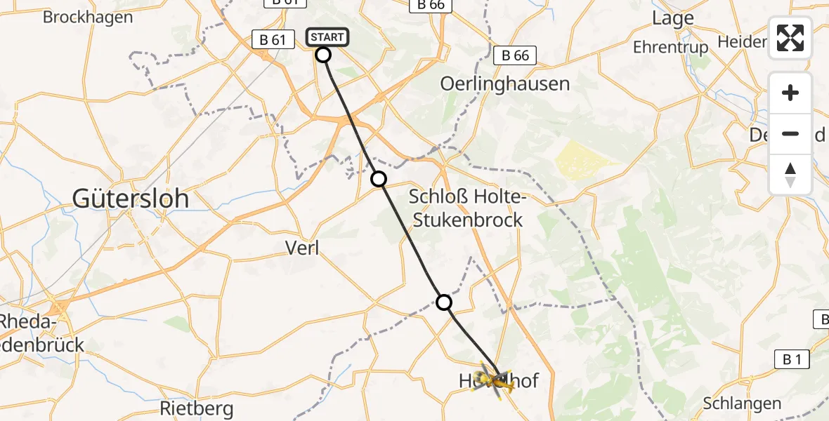 Flugroute Rettungshubschrauber Luftrettungszentrum Bielefeld - Hövelhof, 30 Juli 2026, 14:26