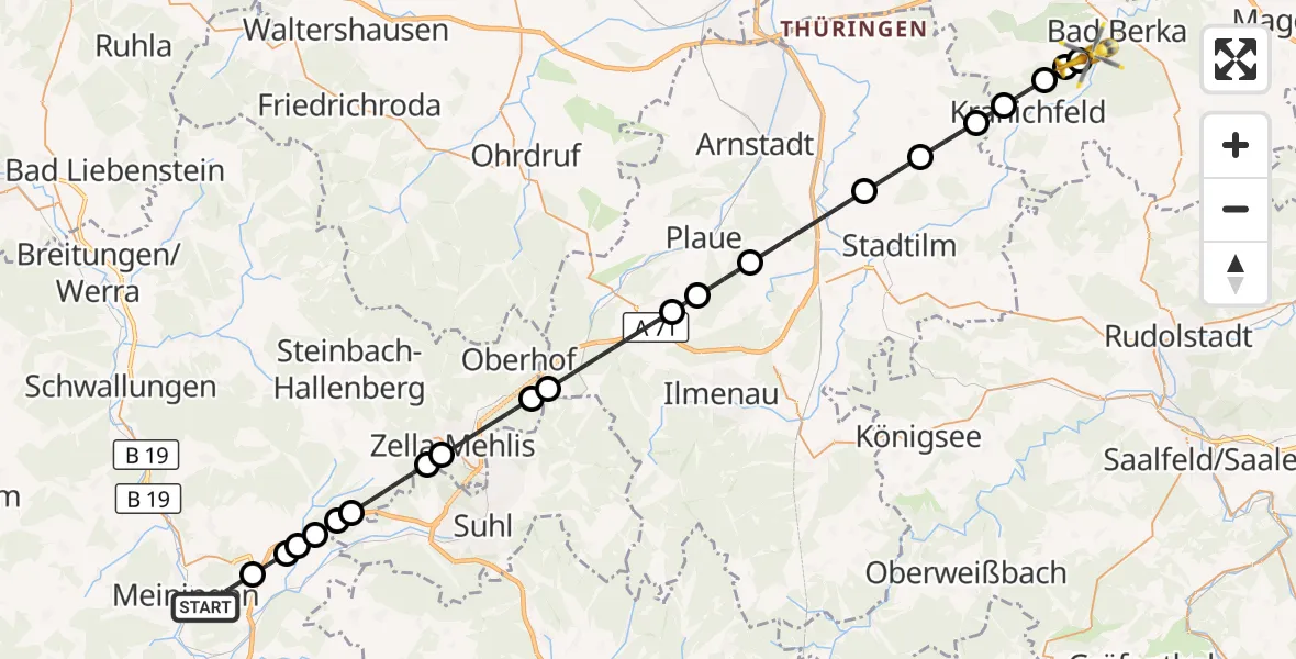 Flugroute Ambulanzhubschrauber Meiningen - Bad Berka, 30 Juli 2026, 14:32