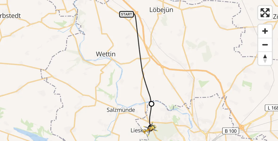 Flugroute Rettungshubschrauber Wettin-Löbejün - Martha-Maria Halle-Dölau Hospital, 30 Juli 2026, 14:35