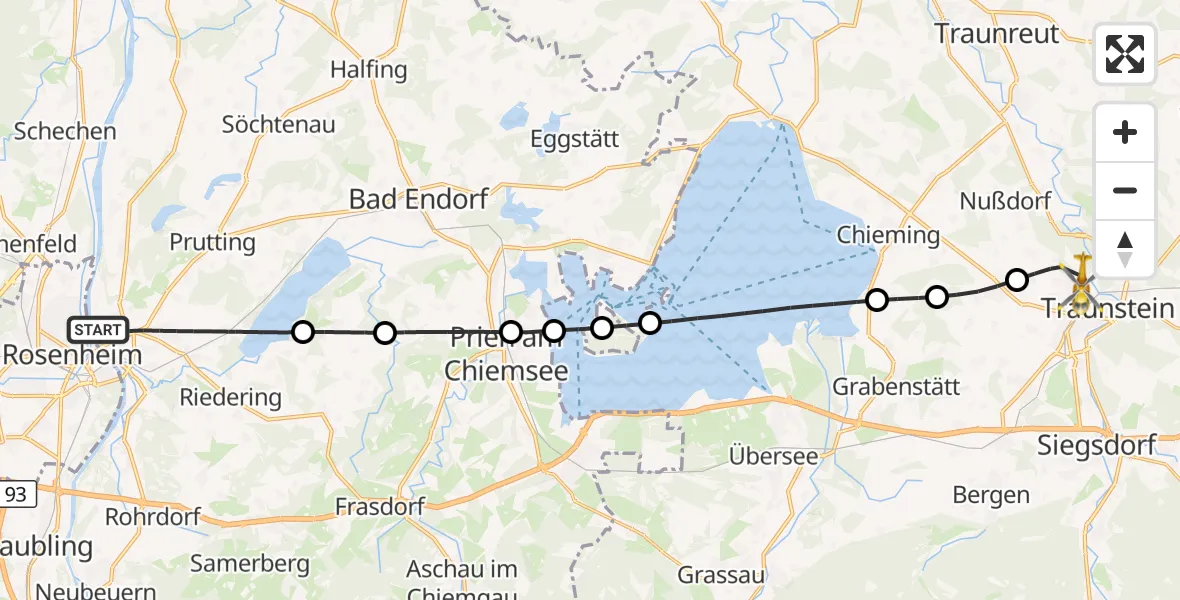 Flugroute Rettungshubschrauber Stephanskirchen - Traunstein, 30 Juli 2026, 14:38