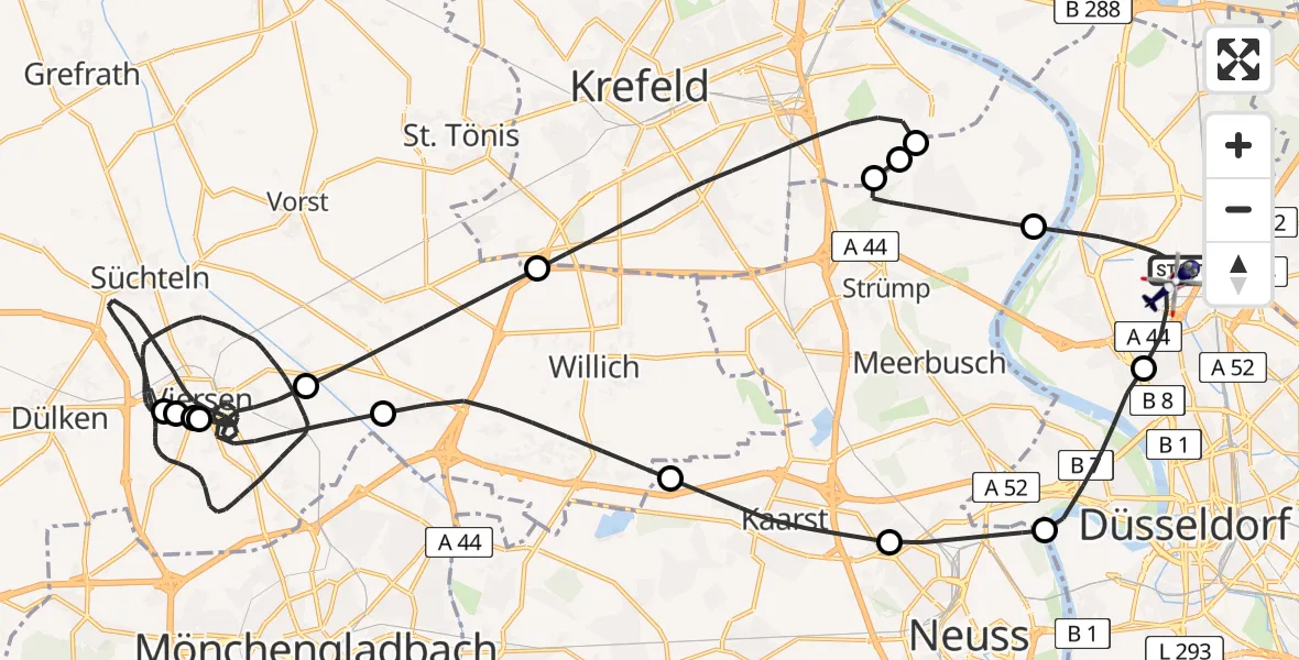 Flugroute Polizeihubschrauber Düsseldorf Flughafen - Düsseldorf Flughafen, 30 Juli 2026, 14:42