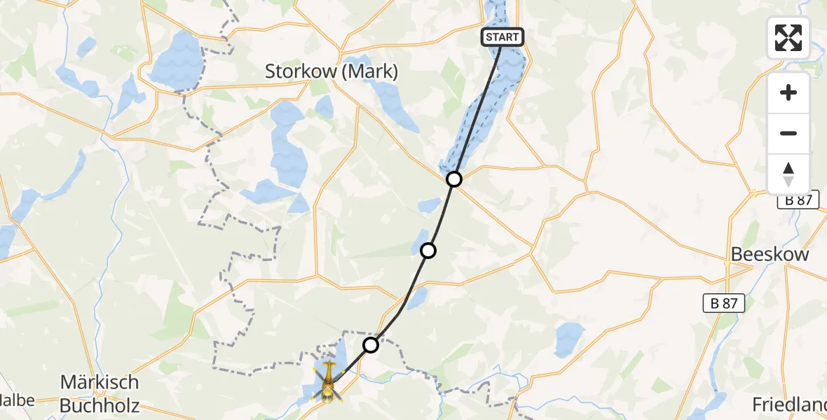 Flugroute Rettungshubschrauber Bad Saarow - Märkische Heide, 30 Juli 2026, 14:56