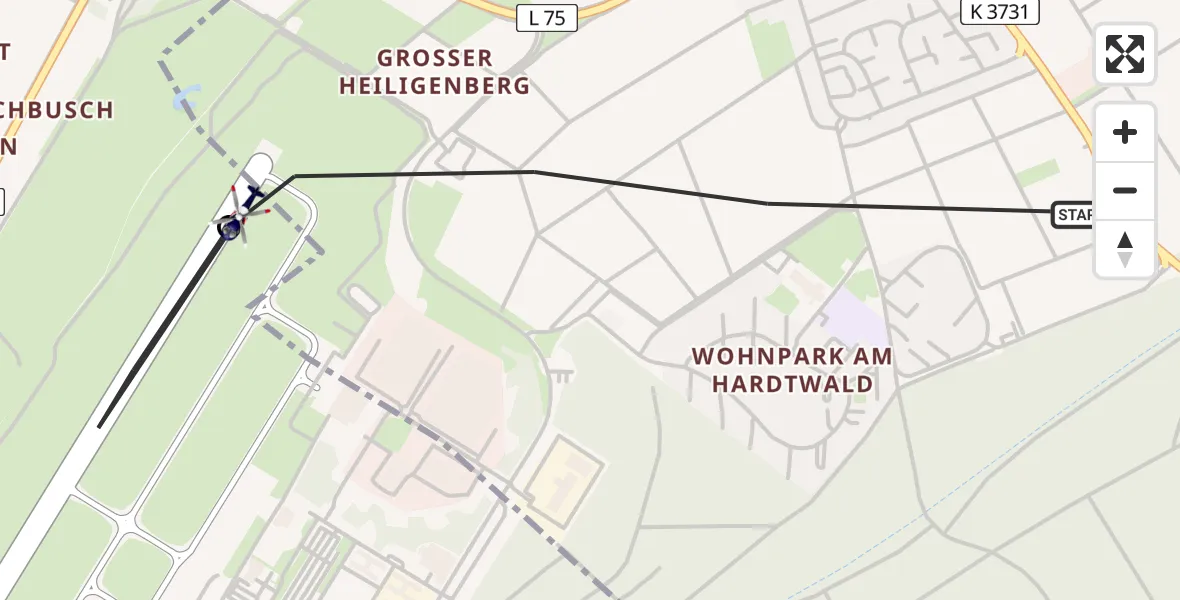 Flugroute Polizeihubschrauber Hügelsheim - Karlsruhe Baden-Baden Flughafen, 30 Juli 2026, 15:00