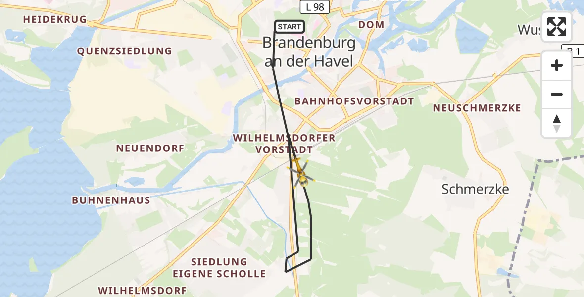 Flugroute Rettungshubschrauber Brandenburg an der Havel - Brandenburg an der Havel, 30 Juli 2026, 15:03