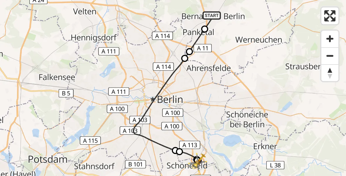 Flugroute Rettungshubschrauber Bernau bei Berlin - Berlin, 30 Juli 2026, 15:06