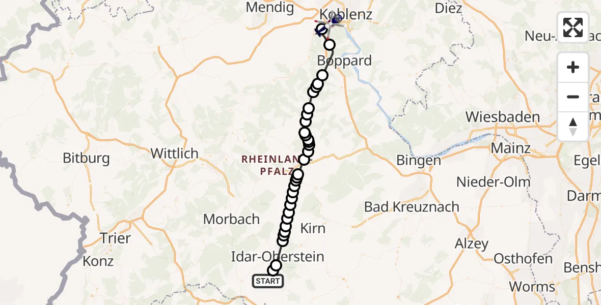Flugroute Polizeihubschrauber Reichenbach - Winningen, 30 Juli 2026, 15:10