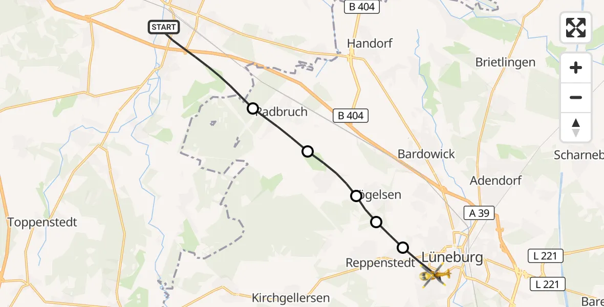 Flugroute Rettungshubschrauber Winsen (Luhe) - Lüneburg, 30 Juli 2026, 15:19