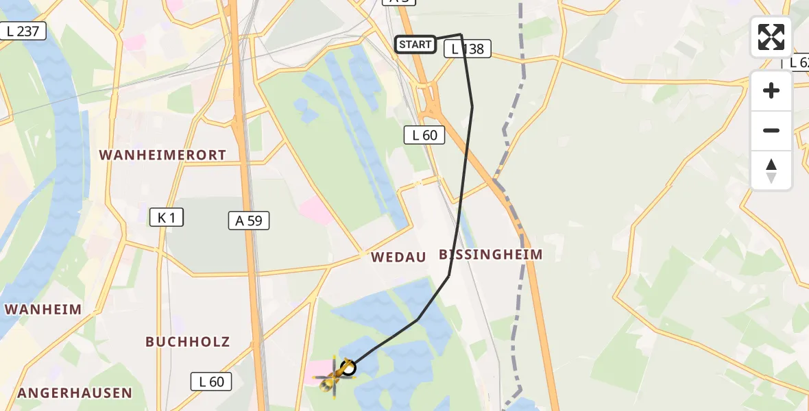 Flugroute Rettungshubschrauber Duisburg - Duisburg Air Rescue Hubschrauberlandeplatz (Christoph 9), 30 Juli 2026, 15:23