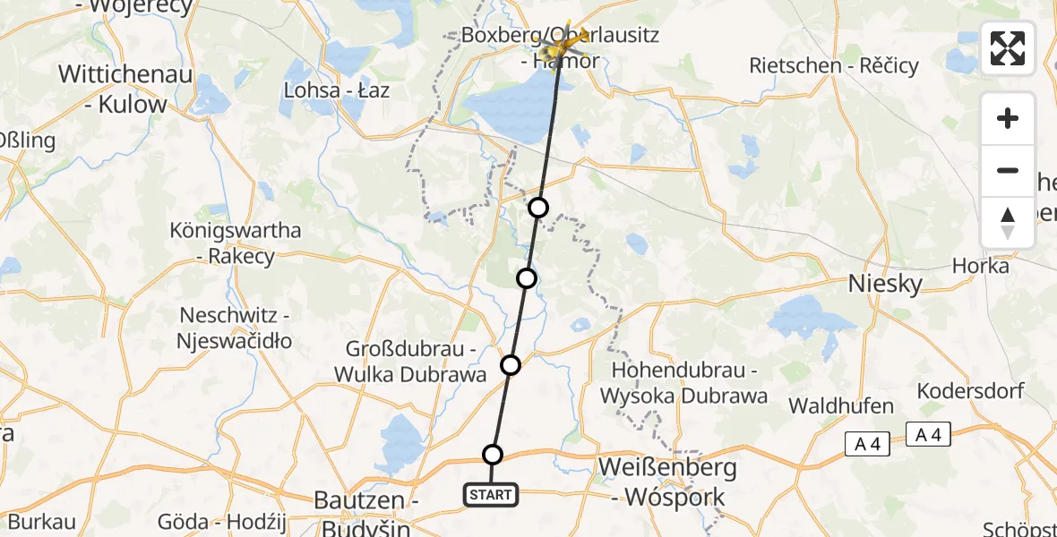 Flugroute Rettungshubschrauber Bautzen Flugplatz - Boxberg/O.L., 30 Juli 2026, 15:27