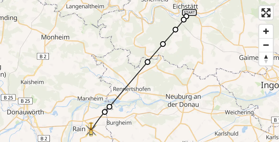 Flugroute Rettungshubschrauber Eichstätt - Rain, 30 Juli 2026, 15:28