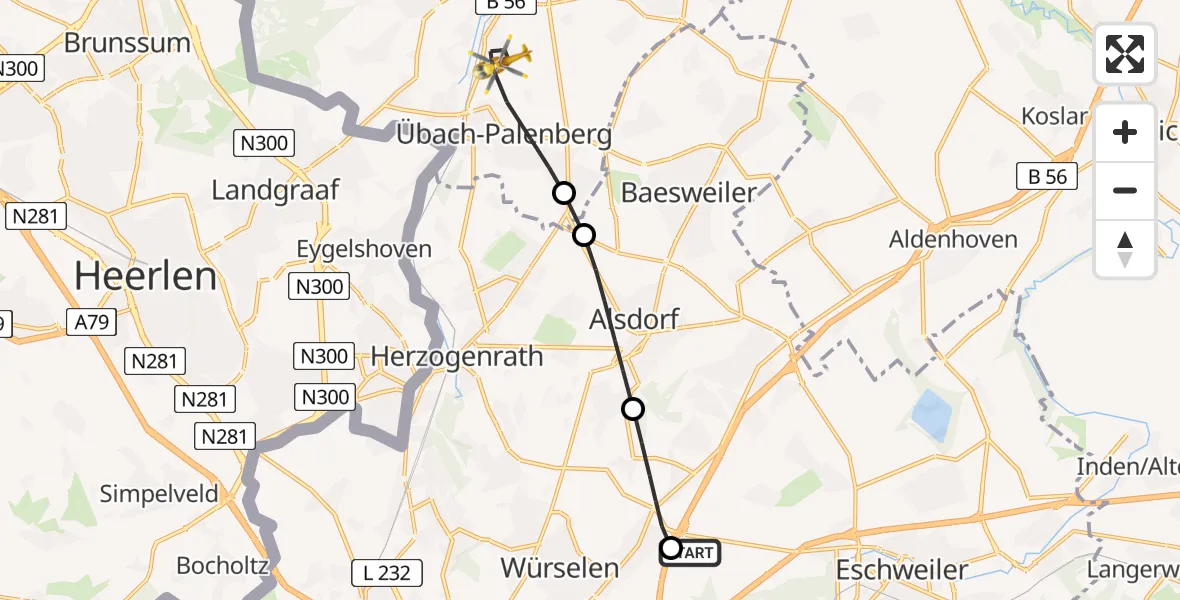 Flugroute Rettungshubschrauber Aachen-Merzbrück Flughafen - Übach-Palenberg, 30 Juli 2026, 15:33