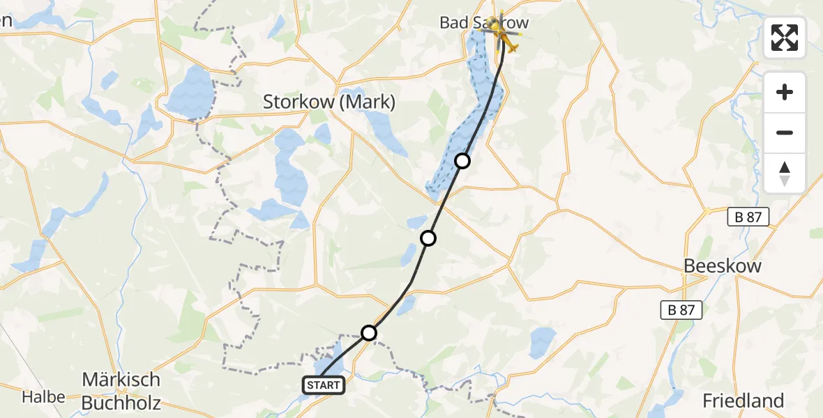 Flugroute Rettungshubschrauber Märkische Heide - Bad Saarow, 30 Juli 2026, 15:40