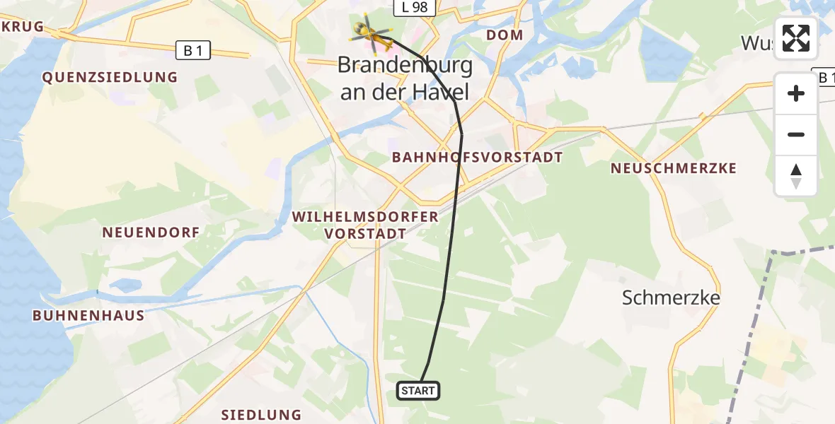 Flugroute Rettungshubschrauber Brandenburg an der Havel - Brandenburg an der Havel, 30 Juli 2026, 15:43