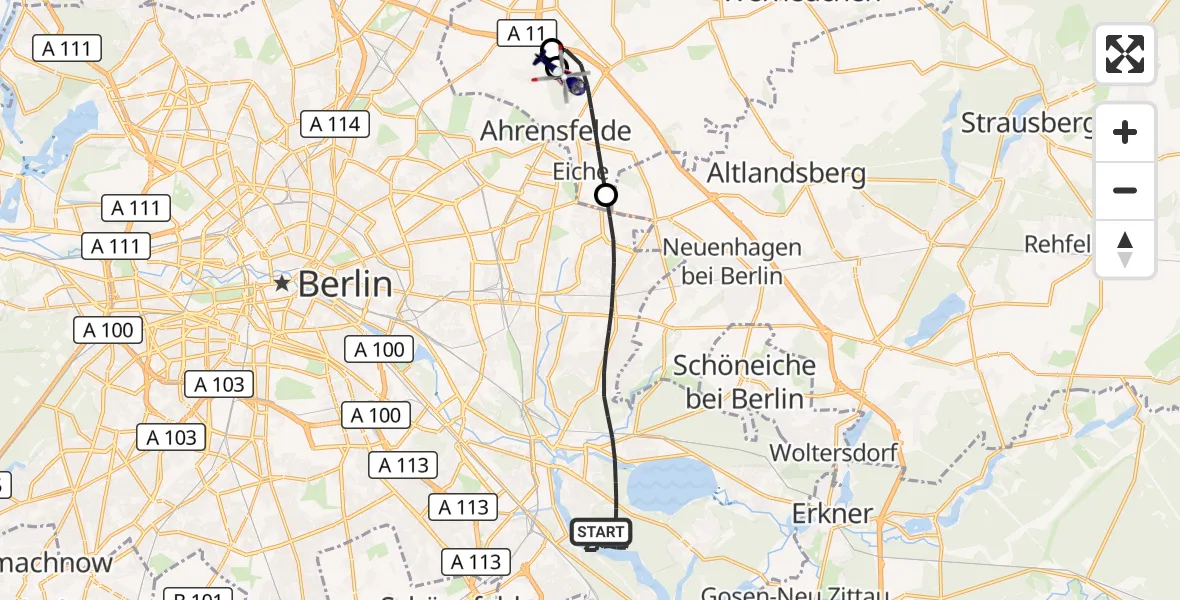 Flugroute Polizeihubschrauber Berlin - Ahrensfelde Hubschrauberlandeplatz, 30 Juli 2026, 15:49