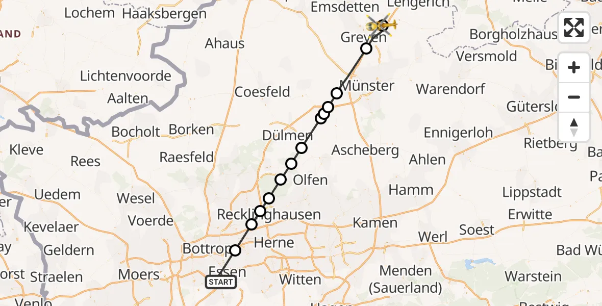 Flugroute Ambulanzhubschrauber Essen - Christoph  Westfalen-ADAC, 30 Juli 2026, 15:50
