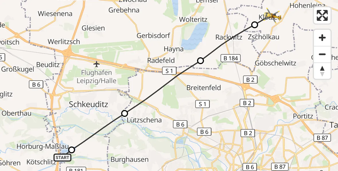 Flugroute Rettungshubschrauber Leuna - Krostitz, 30 Juli 2026, 15:54