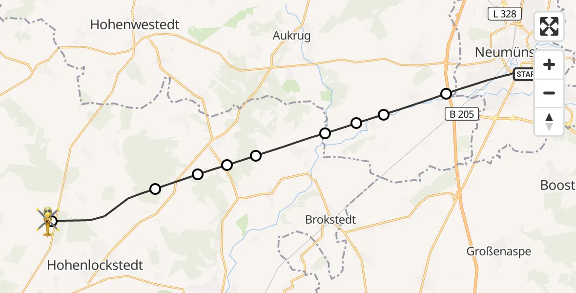 Flugroute Rettungshubschrauber Neumünster - Itzehoe Hungriger Wolf Flugplatz, 30 Juli 2026, 15:55