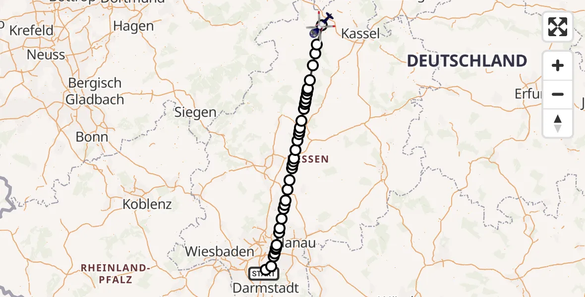 Flugroute Polizeihubschrauber Flughafen Frankfurt-Egelsbach - Volkmarsen, 30 Juli 2026, 15:56