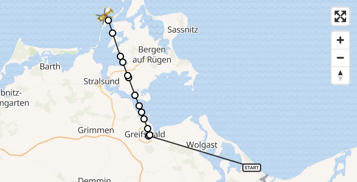 Flugroute Rettungshubschrauber Heringsdorf - Insel Hiddensee, 30 Juli 2026, 15:57