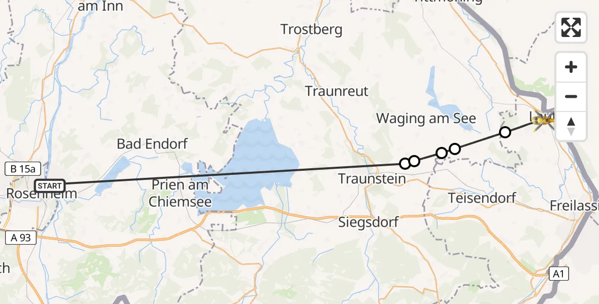 Flugroute Rettungshubschrauber Stephanskirchen - Laufen, 30 Juli 2026, 15:59