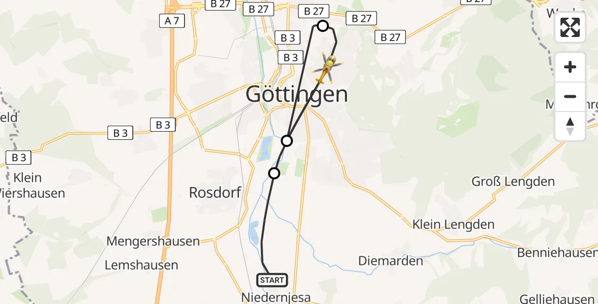 Flugroute Rettungshubschrauber Friedland - Göttingen, 30 Juli 2026, 16:02