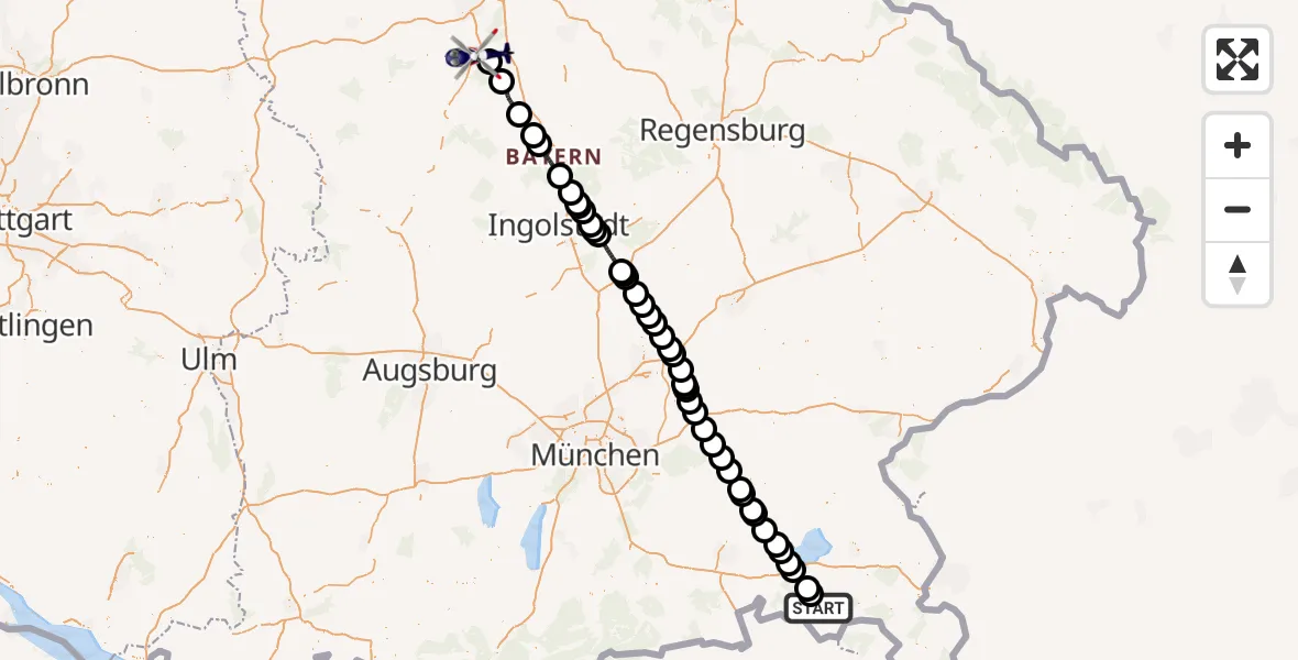 Flugroute Polizeihubschrauber Unterwössen - Flugplatz Roth, 30 Juli 2026, 16:03