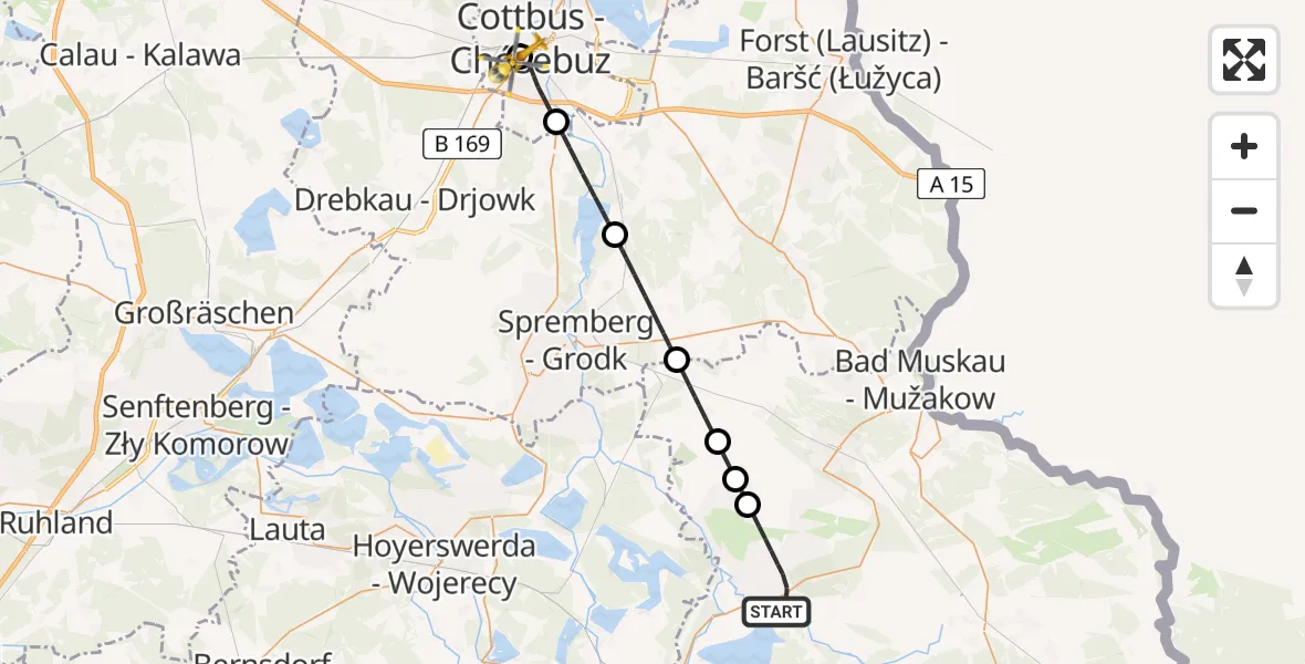Flugroute Rettungshubschrauber Boxberg/O.L. - Carl Thien Hospital Cottbus, 30 Juli 2026, 16:10