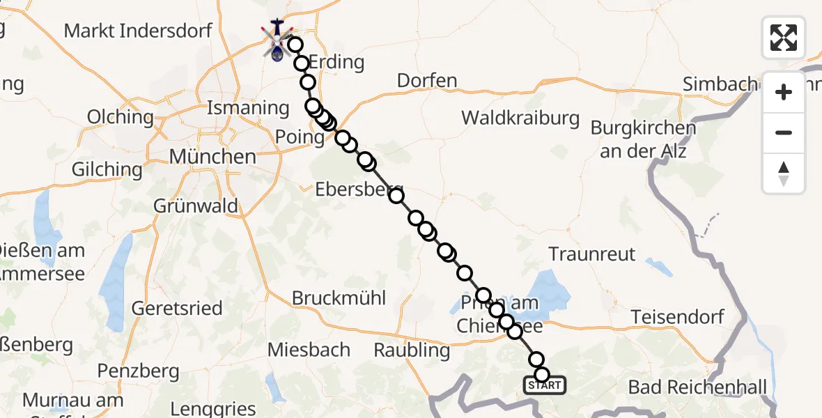 Flugroute Polizeihubschrauber Unterwössen - München Flughafen, 30 Juli 2026, 16:13