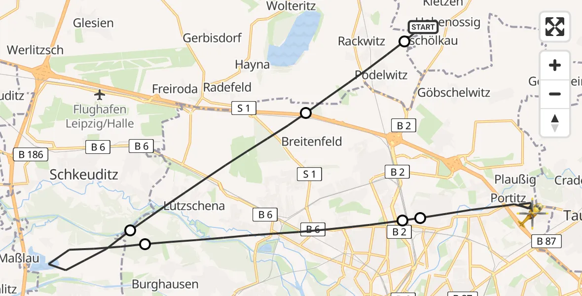 Flugroute Rettungshubschrauber Krostitz - Leipzig, 30 Juli 2026, 16:28
