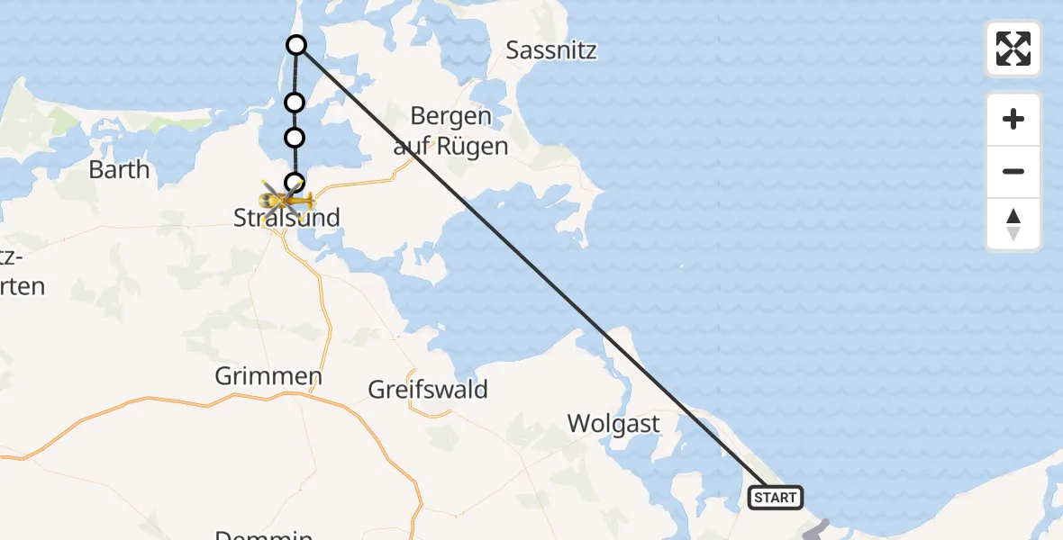 Flugroute Rettungshubschrauber Heringsdorf - Stralsund, 30 Juli 2026, 16:30