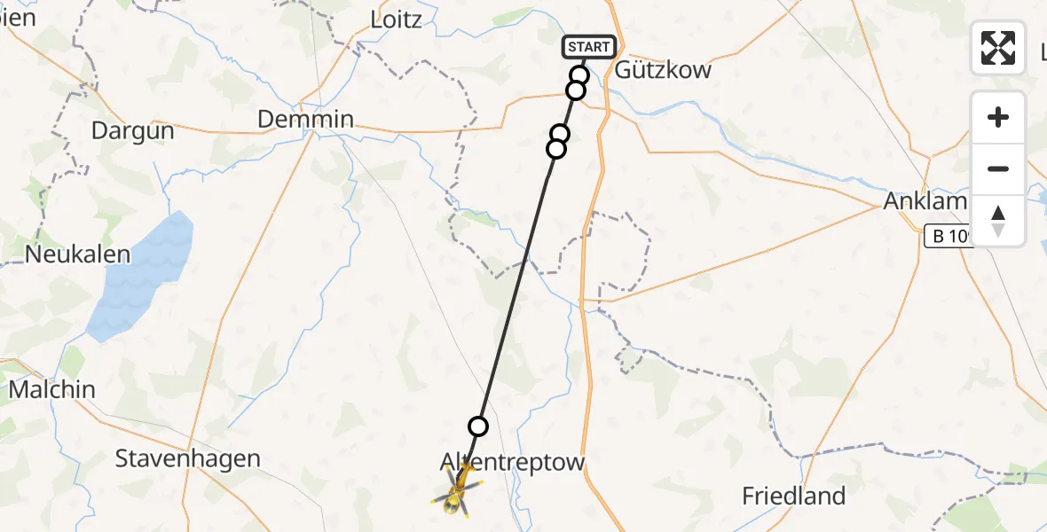 Flugroute Rettungshubschrauber Bandelin - Altentreptow, 30 Juli 2026, 16:34
