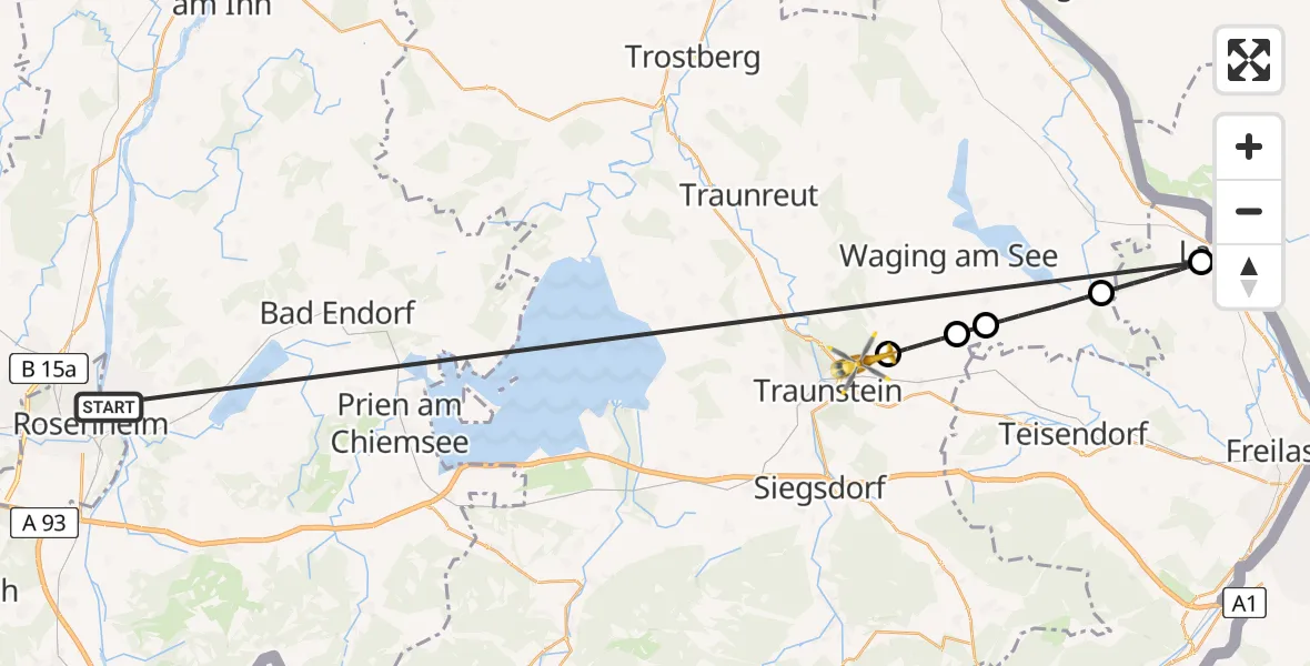 Flugroute Rettungshubschrauber Stephanskirchen - Surberg, 30 Juli 2026, 16:34