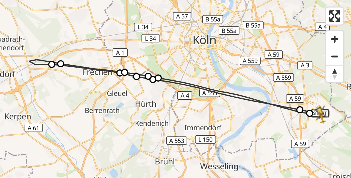 Flugroute Rettungshubschrauber Köln Bonn Flughafen - Köln Bonn Flughafen, 30 Juli 2026, 16:35