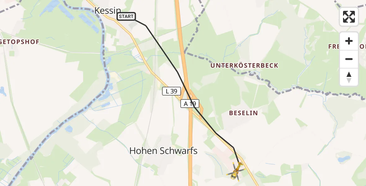 Flugroute Ambulanzhubschrauber Dummerstorf - Dummerstorf, 30 Juli 2026, 16:38