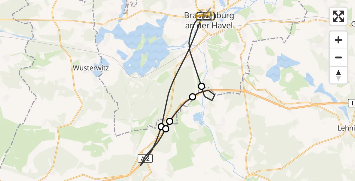 Flugroute Rettungshubschrauber Brandenburg an der Havel - Brandenburg an der Havel, 30 Juli 2026, 16:52